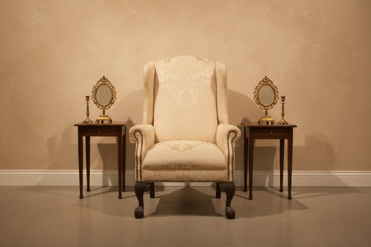Elegant Ivory Pattern Wingback Chair