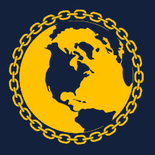 Yellow chain with a map of the world on a blue background